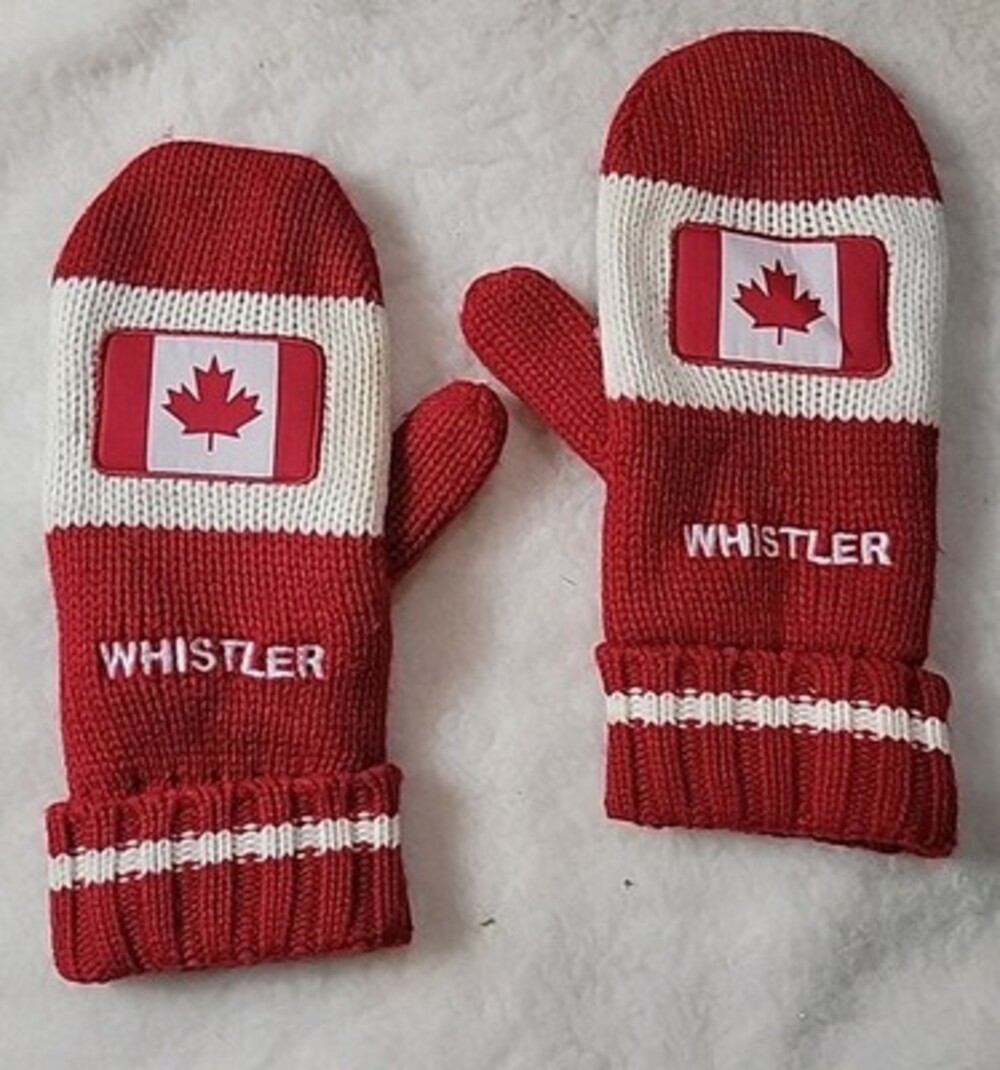 CANADA Red MAPLE LEAF Knitted WARM MITTENS  Extra Large L-XL Whistler